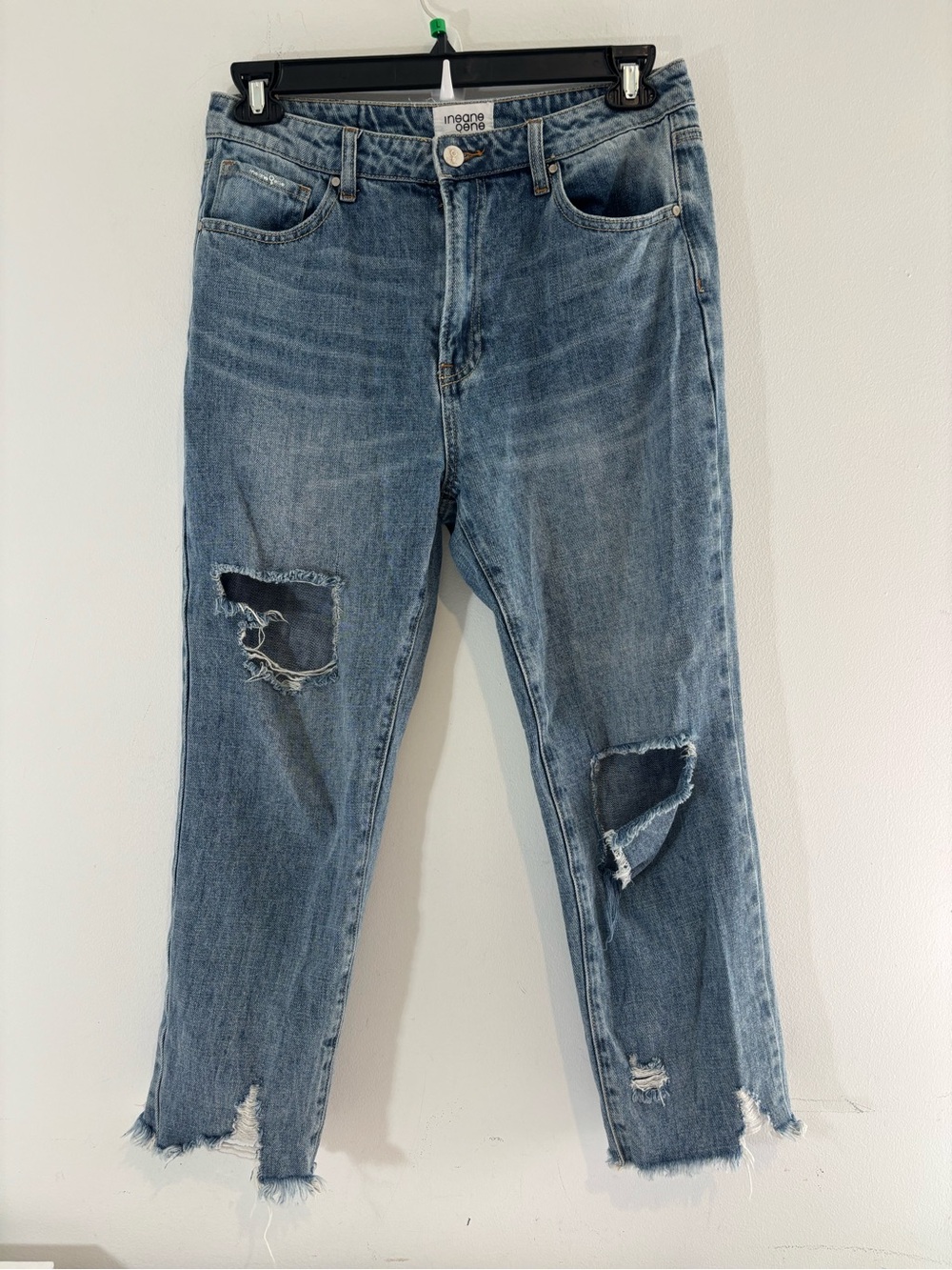 Insane Gene Women Size 11/29 High Waisted Distressed Raw Hem Cropped Jeans Denim